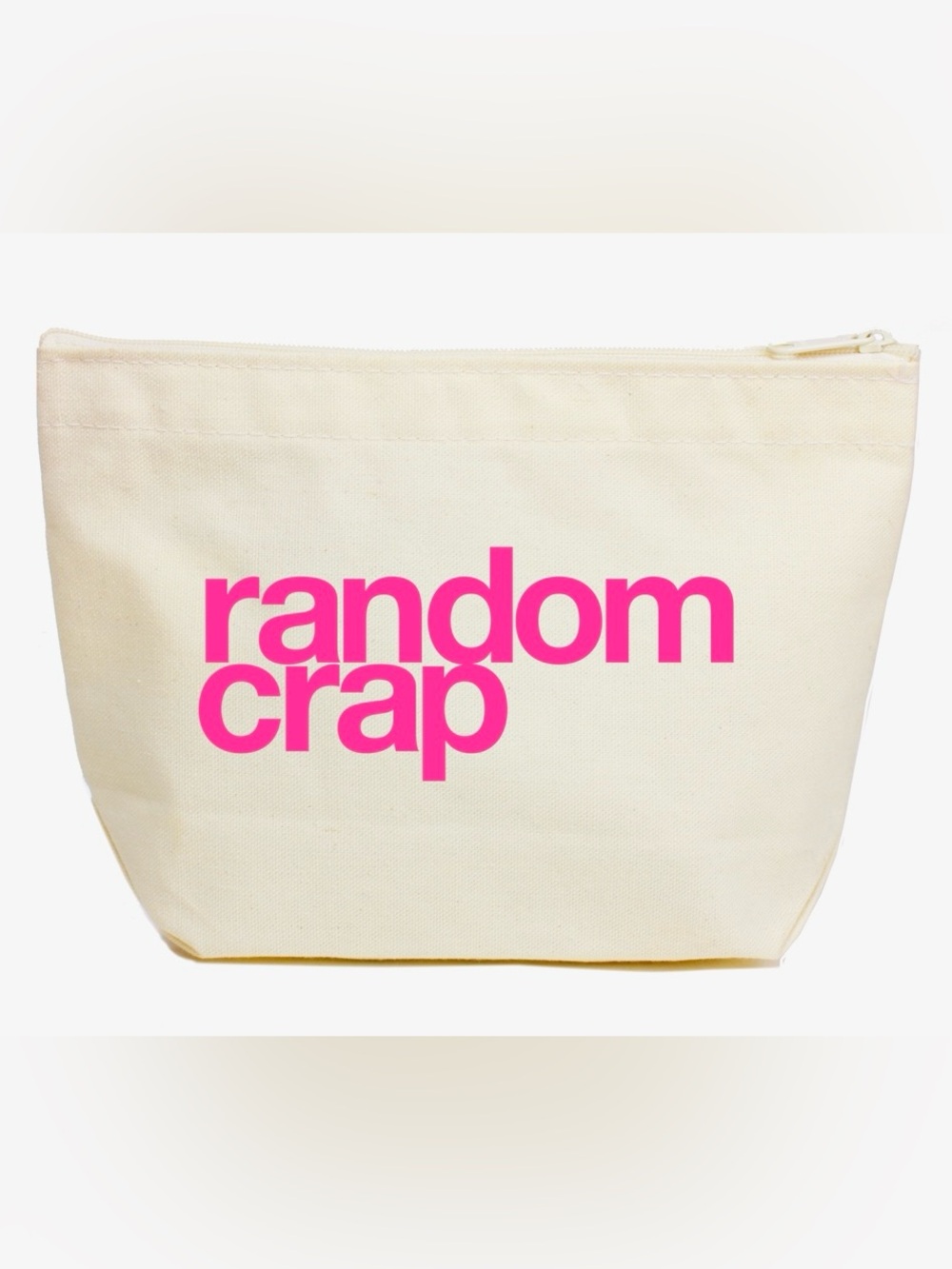 10” RANDOM CRAP Dogeared Cream Canvas Cosmetic Pouch Hot Pink Print